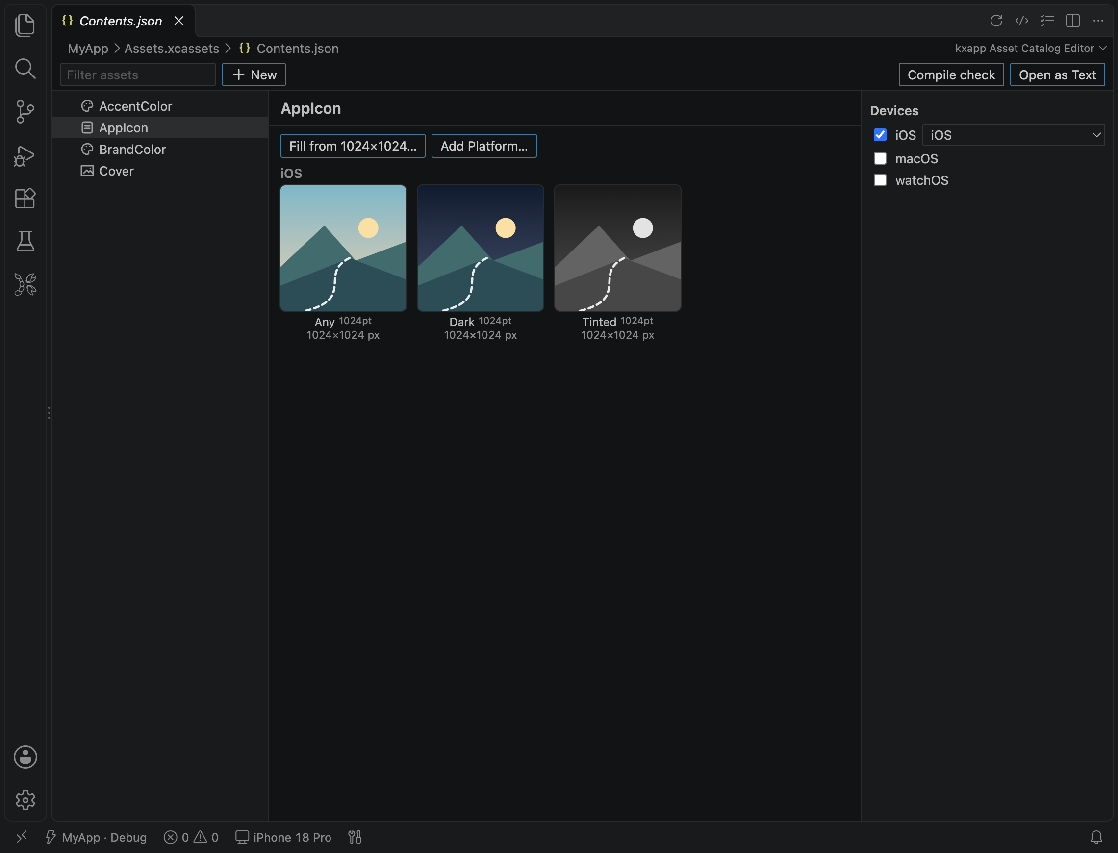 Asset catalog editor